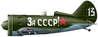 И-16 тип 24 из состава 4-й эскадрильи 72-го САП на начало войны. Надпись «За СССР!» была нанесена 24 июня 1941 г.<br />Рисунок М.Ю.Быкова